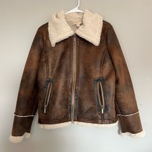 Michael Kors Suede Leather Jacket with Fleece Lining